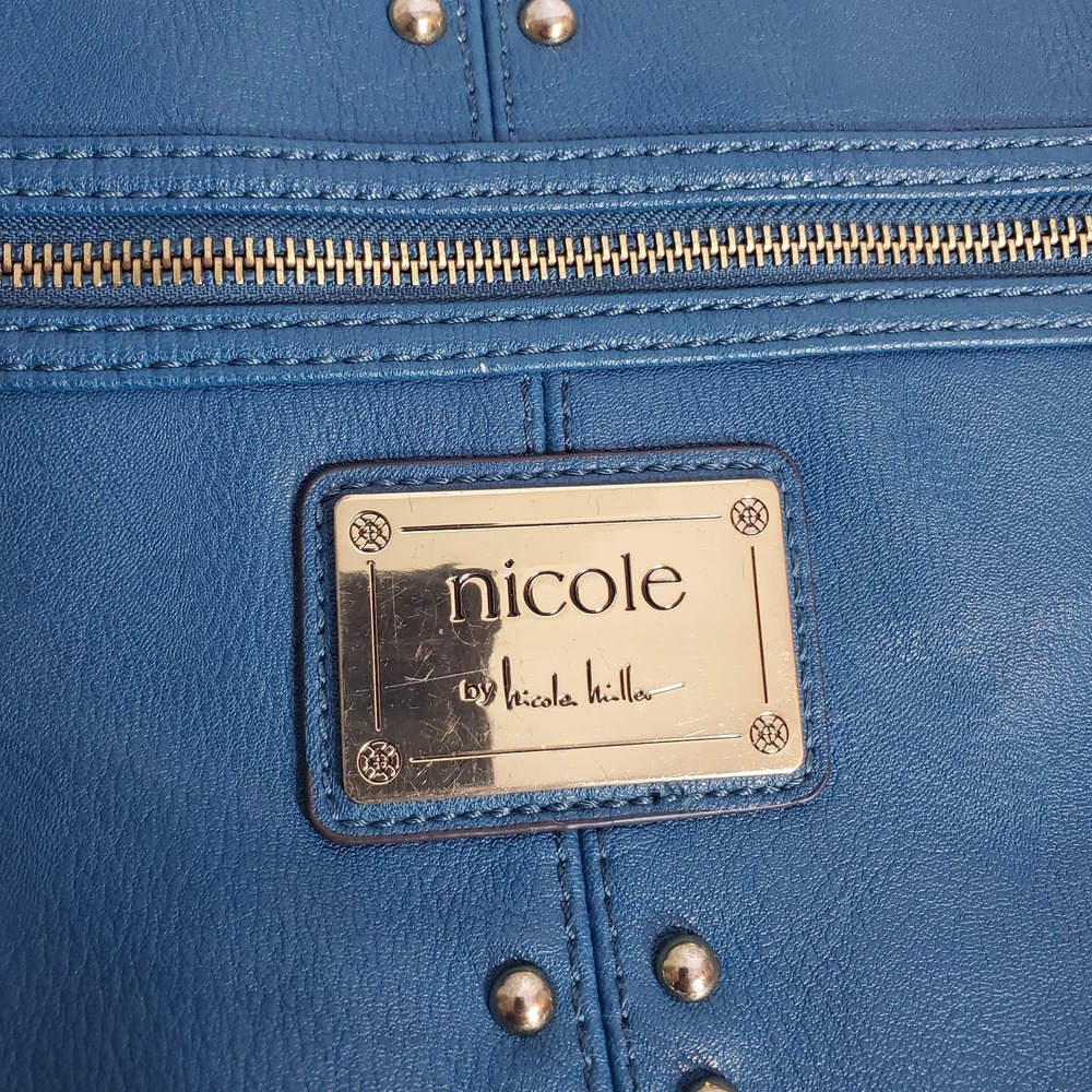 Nicole by Nicole Miller Blue Crossbody‎ Bag Purse Gold Chain Strap Stud Detail - Picture 2 of 11